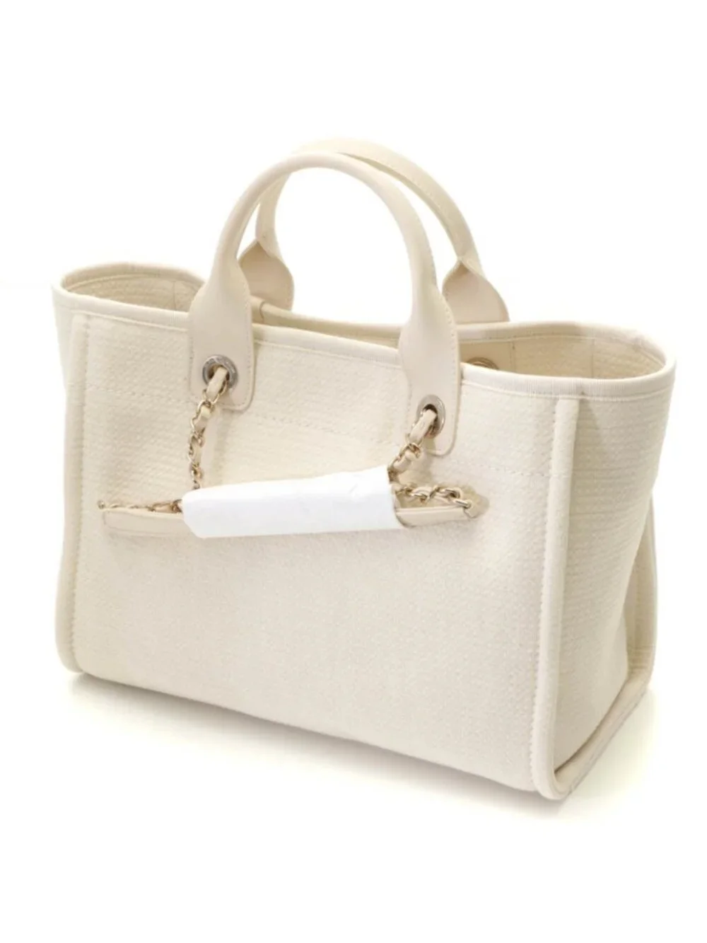 Chanel Deauville Small Shopping Bag White Handbag Canvas